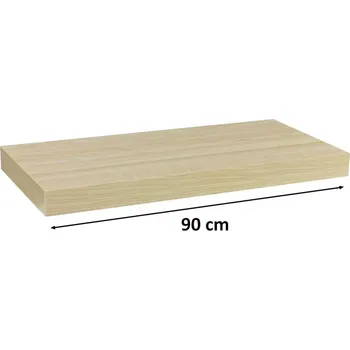 police Nástěnná police do bytu, skryté uchycení, světlý dřevodekor, 90 cm