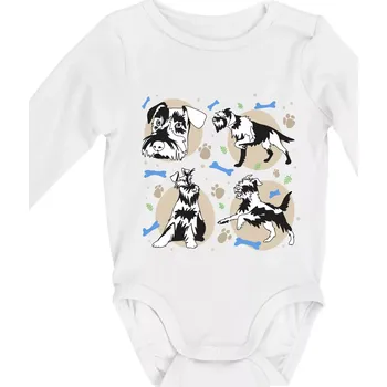 Knírač - 4 obrázky - Body kojenecké s dlouhým rukávem - Dlouhý r. do 3 měs ( Bílá )