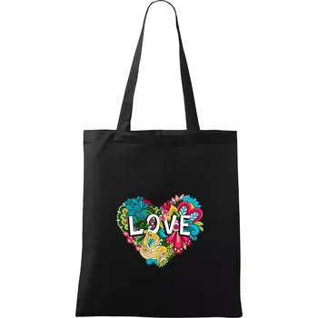 Love nápis květovaný - Taška bavlněná - 42 x 38 cm ( Černá )