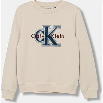 Chlapecká mikina Dětská mikina Calvin Klein Jeans béžová barva, s kapucí, IB0IB02585 IB0IB02585.9BYA 02X, vel. 140