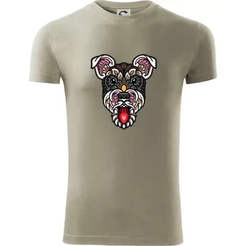 Pánské tričko Knírač hlava barevná - Viper FIT - Pánské zůžené tričko - L ( Light khaki )