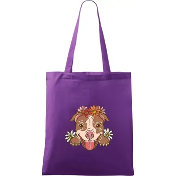 Americký stafordširský teriér hlava s květinami - Taška bavlněná - 42 x 38 cm ( Fialová )
