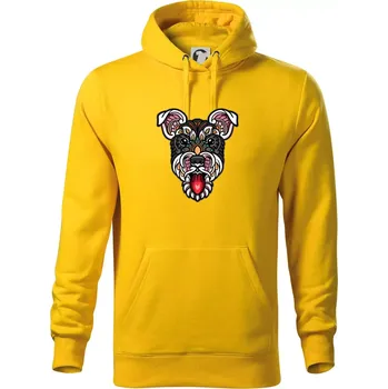 Pánská mikina Knírač hlava barevná - Mikina pánská Cape s kapucí - M ( Žlutá )