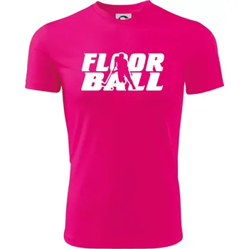 Chlapecké tričko Floorball nápis rovný - Dětské triko sportovní (dresovina) - 146 cm/10 let ( Neon Pink )