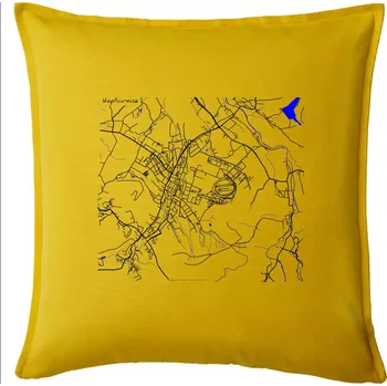 Polštář Kopřivnice - Mapa s vodními toky - Polštář 50x50 - 50x50 - Pouze potah ( Žlutá )