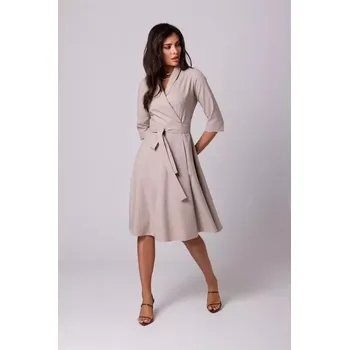 Dámské šaty Zavinovací šaty se šálovým límcem B255 - béžové - BEwear béžová M