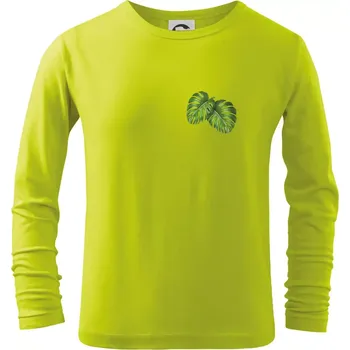 Dětská móda Monstera listy na prsu - Triko dětské Long Sleeve - 158 cm/12 let ( Limetková )
