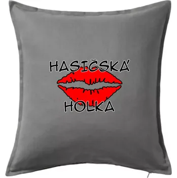 Polštář Hasičská holka - pusa - Polštář 50x50 - 50x50 - Pouze potah ( Tmavě šedý melír )