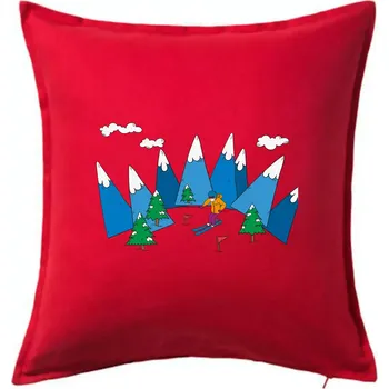 Polštář Lyžař a barevné hory - Polštář 50x50 - 50x50 - Pouze potah ( Červená )
