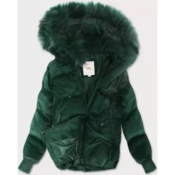 Tmavě zelená dámská manšestrová bunda s kapucí (7696) odstíny zelené L (40)