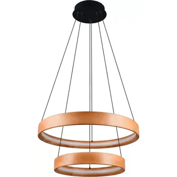 Trio Leuchten 355039130 LYNWOOD - Závěsné vypínačem stmívatelné kruhové dřevěné LED svítidlo nad stůl, LED 37W, 3000K, Ø 60cm (Závěsné LED dřevěné svítidlo nad sedačku nebo stůl)