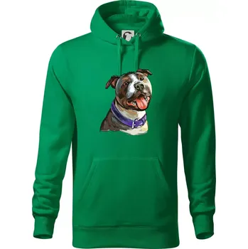 Pánská mikina Americký stafordširský teriér kreslený - Mikina pánská Cape s kapucí - 5XL ( Středně zelená )