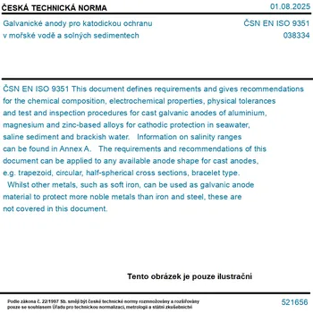 ČSN EN ISO 9351 - Galvanické anody pro katodickou ochranu v mořské vodě a solných sedimentech - Tisk
