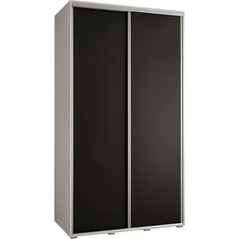 Šatní skříň Šatní skříň s posuvnými dveřmi DAVOS 140cm | Bílá / černá / stříbrné pojezdy