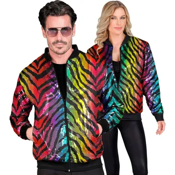 Karnevalový kostým Duhový třpytivý párty bomber s animací tygra - L/XL