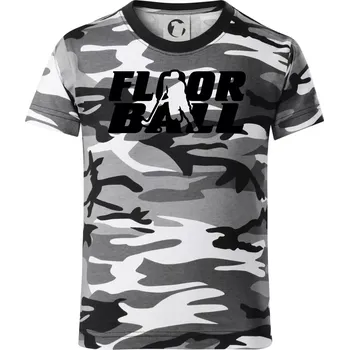 Chlapecké tričko Floorball nápis rovný - Dětské maskáčové triko - 146 cm/10 let ( Šedý maskáč )