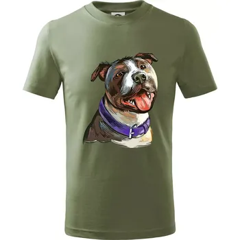 Americký stafordširský teriér kreslený - Tričko dětské bavlněné - 122 cm/6 let ( Khaki )