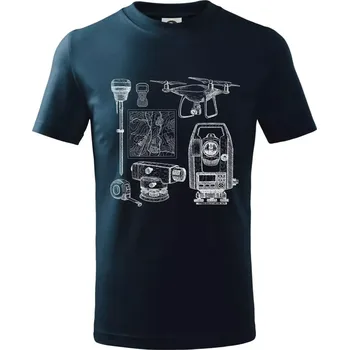 Chlapecké tričko Geodet teodolit dron - Tričko dětské bavlněné - 134 cm/8 let ( Námořní modrá (velmi tmavá - téměř černá) )