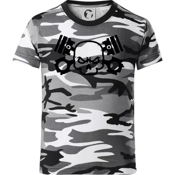 Chlapecké tričko Lebka písty - Dětské maskáčové triko - 104-110cm / 3-4 roky ( Šedý maskáč )