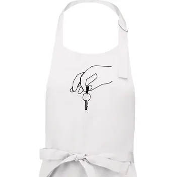 Kuchyňská zástěra Klíče a ruka jedním tahem - Pánská zástěra na vaření - Univerzální velikost ( Bílá )