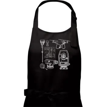 Kuchyňská zástěra Geodet teodolit dron - Pánská zástěra na vaření - Univerzální velikost ( Černá )