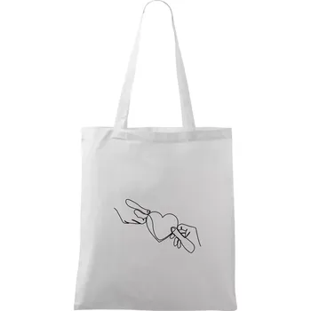 Dvě ruce a srdce jedním tahem - Taška bavlněná - 42 x 38 cm ( Bílá )