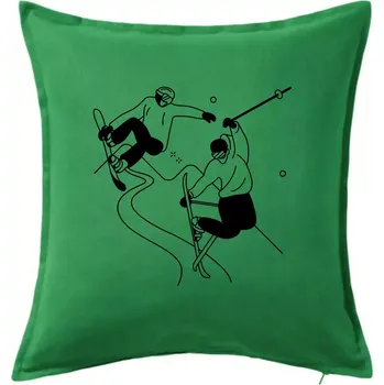 Polštář Lyžovaní - kresleny obrázek - Polštář 50x50 - 50x50 - Pouze potah ( Středně zelená )