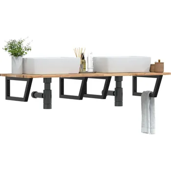 Koupelnový nábytek Deska pod umyvadlo nástěnná ocel a masivní akáciové dřevo Hnědá3302795