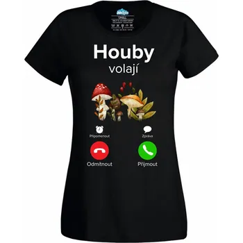 Dámské tričko Dámské tričko Houby volají Phone Call (Velikost: XL, Barva: Černá)