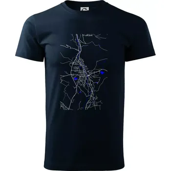 Pánské tričko Vrchlabí - Mapa s vodními toky - Triko extra velké (5-8XL) - 8XL ( Námořní modrá (velmi tmavá - téměř černá) )