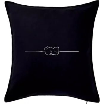 Polštář Kočka linka kreslená - Polštář 50x50 - 50x50 - Pouze potah ( Černá )