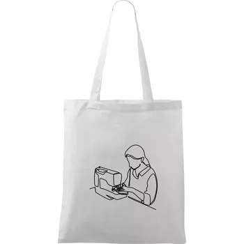 Švadlena a šicí stroj jedním tahem - Taška bavlněná - 42 x 38 cm ( Bílá )