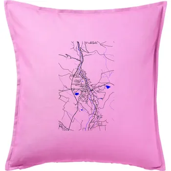 Polštář Vrchlabí - Mapa s vodními toky - Polštář 50x50 - 50x50 - Pouze potah ( Růžová )