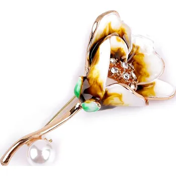 Náramek Brož s broušenými kamínky, malé, 4 béžová sytá zlatá