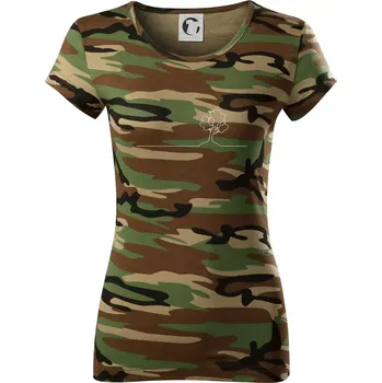 Dámské tričko Strom s ptáčkem linka - Dámské maskáčové triko - XS ( Hnědý maskáč )