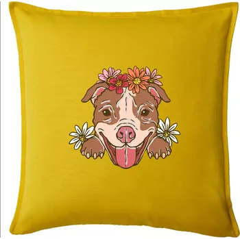 Polštář Americký stafordširský teriér hlava s květinami - Polštář 50x50 - 50x50 - Pouze potah ( Žlutá )