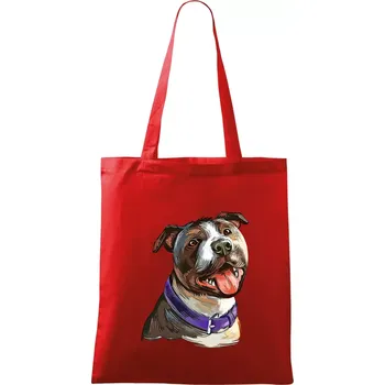 Nákupní taška Americký stafordširský teriér kreslený - Taška bavlněná - 42 x 38 cm ( Červená )