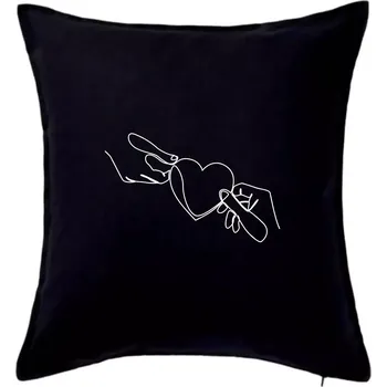 Polštář Dvě ruce a srdce jedním tahem - Polštář 50x50 - 50x50 - Pouze potah ( Černá )