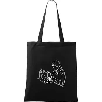 Nákupní taška Švadlena a šicí stroj jedním tahem - Taška bavlněná - 42 x 38 cm ( Černá )