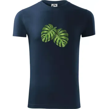 Pánské tričko Monstera - dva listy - Viper FIT - Pánské zůžené tričko - L ( Námořní modrá (velmi tmavá - téměř černá) )