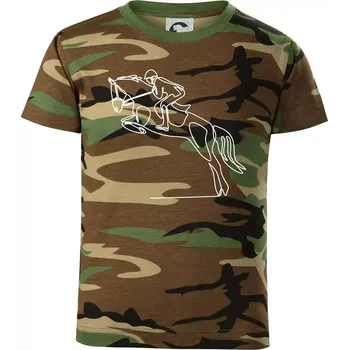 Chlapecké tričko Jízda na koni jedním tahem - Dětské maskáčové triko - 134 cm/8 let ( Hnědý maskáč )