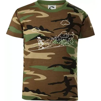 Kreslený lyžař na horách - Dětské maskáčové triko - 122 cm/6 let ( Hnědý maskáč )