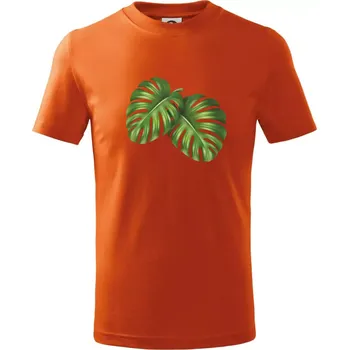 Monstera - dva listy - Tričko dětské bavlněné - 122 cm/6 let ( Oranžová )