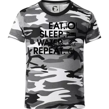Chlapecké tričko Eat sleep water polo repeat - Dětské maskáčové triko - 122 cm/6 let ( Šedý maskáč )