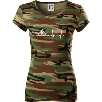 Dámské tričko Cyklo ekg - kolo - Dámské maskáčové triko - 2XL ( Hnědý maskáč )