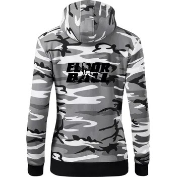 Dámská mikina Floorball nápis rovný - Dámská mikina trendy zipper s kapucí - XS ( Šedý maskáč )