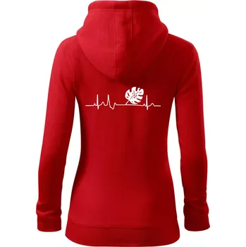 Dámská mikina EKG Monstera - Dámská mikina trendy zipper s kapucí - XL ( Červená )