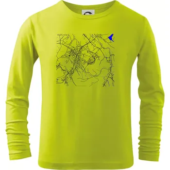 Chlapecké tričko Kopřivnice - Mapa s vodními toky - Triko dětské Long Sleeve - 122 cm/6 let ( Limetková )