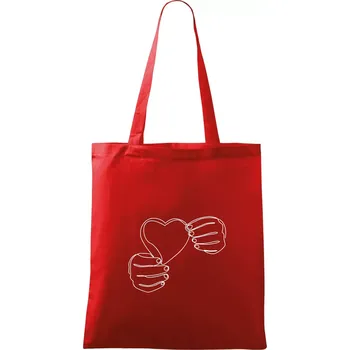 Nákupní taška Ruka držící srdce jedním tahem - Taška bavlněná - 42 x 38 cm ( Červená )