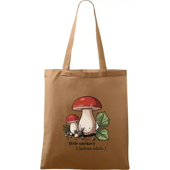 Nákupní taška Hřib smrkový - Boletus edulis kreslený - Taška bavlněná - 42 x 38 cm ( Cappuccino )